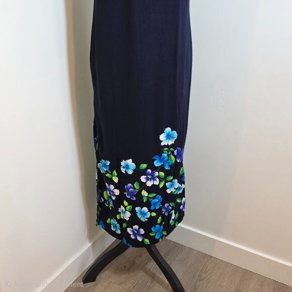 Vintage Sun Dress Navy Floral Hawaiian Medium Soft Rayon Summer Tank Made USA - Picture 5 of 7